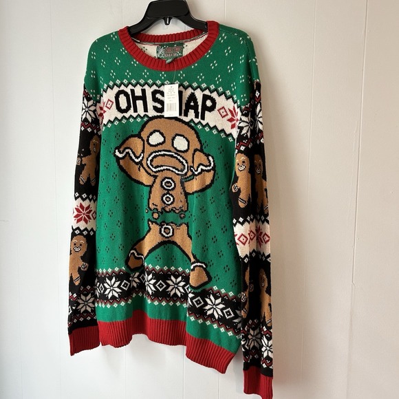 "Oh Snap" Gingerbread Man Ugly Christmas Sweater Broke in Half Size Medium L New - Picture 8 of 12